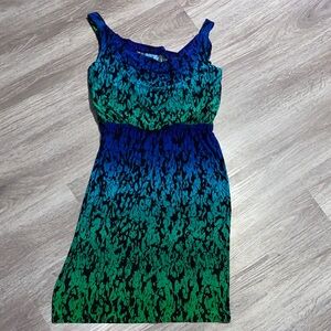 Evan Picone Vibrant Blue and Green Mini Dress